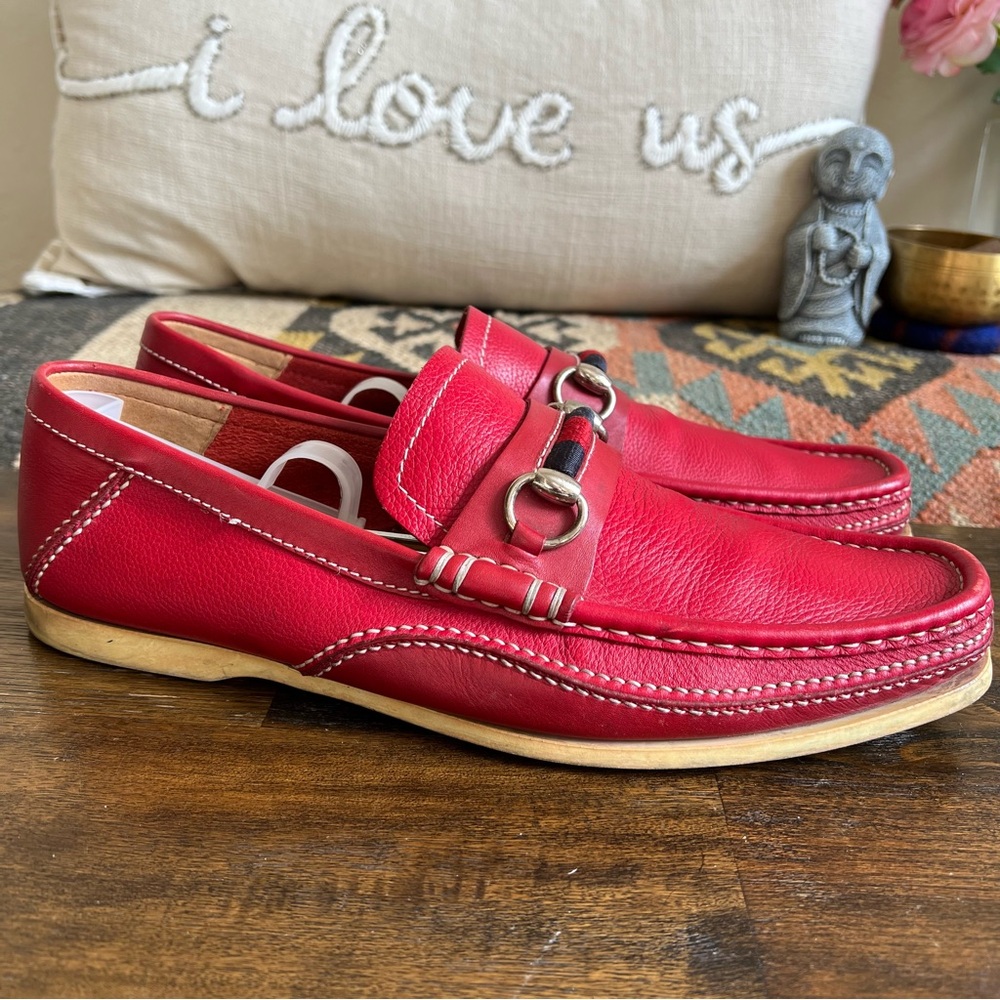 GUCCI Red Leather Horse Bit Men’s Loafers 10.5 D (US11)